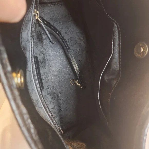 Michael Kors  Mixed Media Haircalf Black Leather Shoulder Bag with Gold Details - Picture 8 of 14